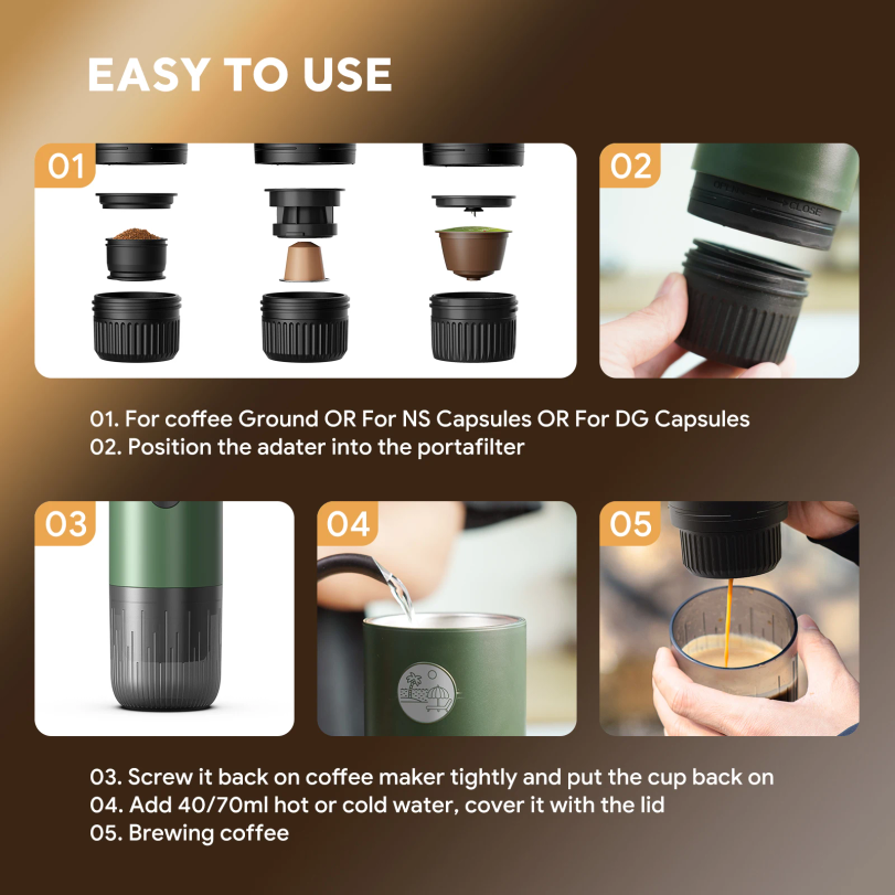 Portable Espresso Machine 3-in - Coffee Equipment Accessories reseña y precio
